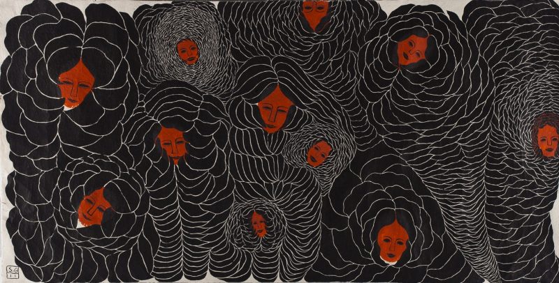 Night. Sleeping Beauties. ink on hand made paper, 155x300cm, 2011